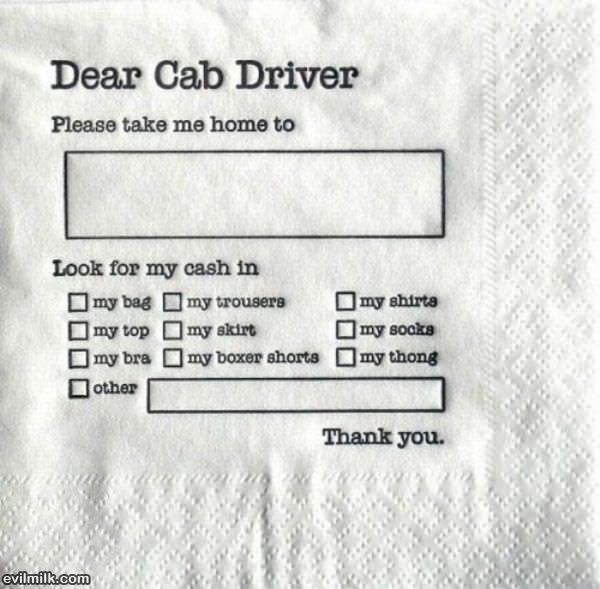 Dear Cab Driver Napkin