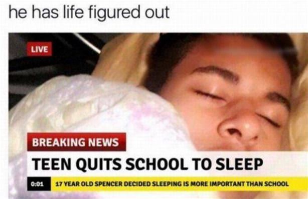 Quits School To Sleep