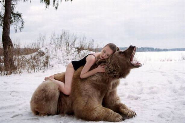 Russian Model Poses With Bear