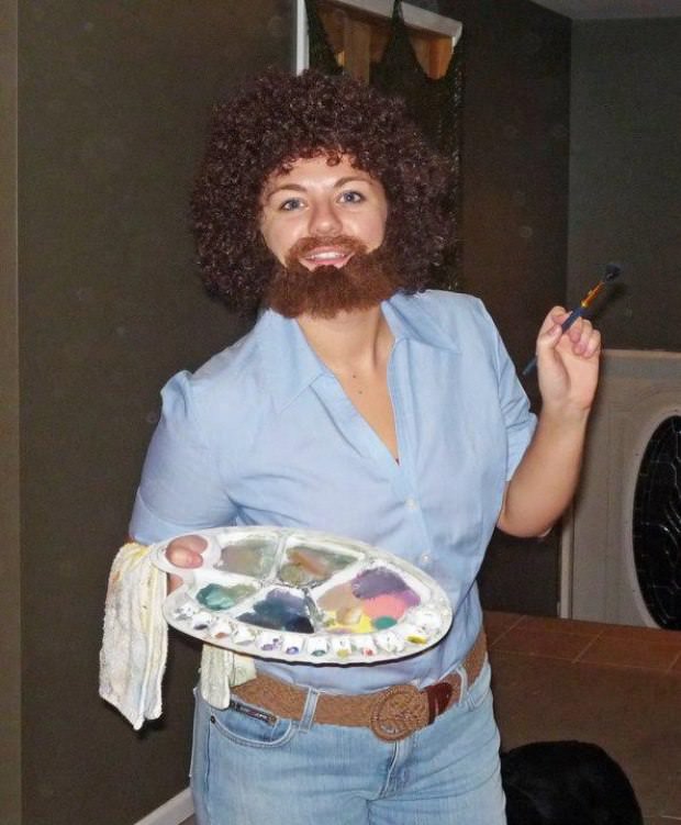 Bethany as Bob Ross - Happy trees