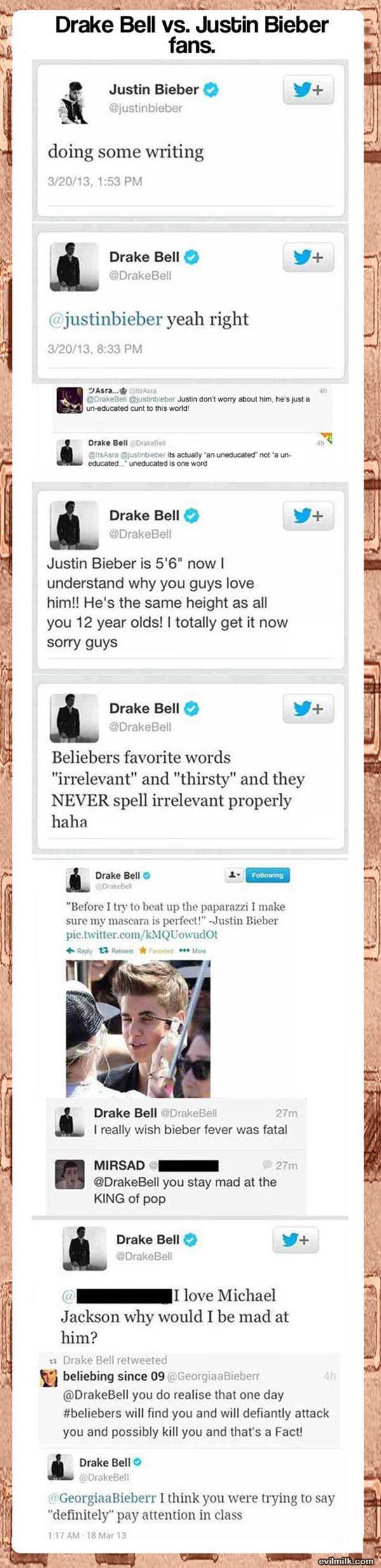 Drake Bell Vs Bieber Fans