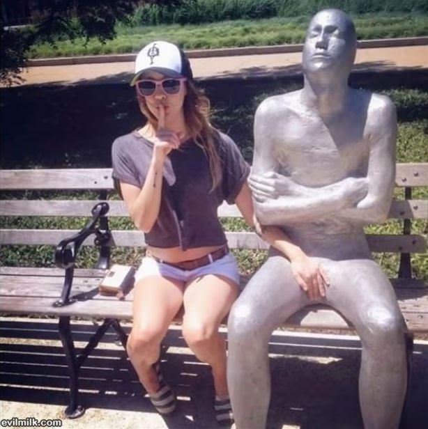 Girls Having Fun With Statues 4