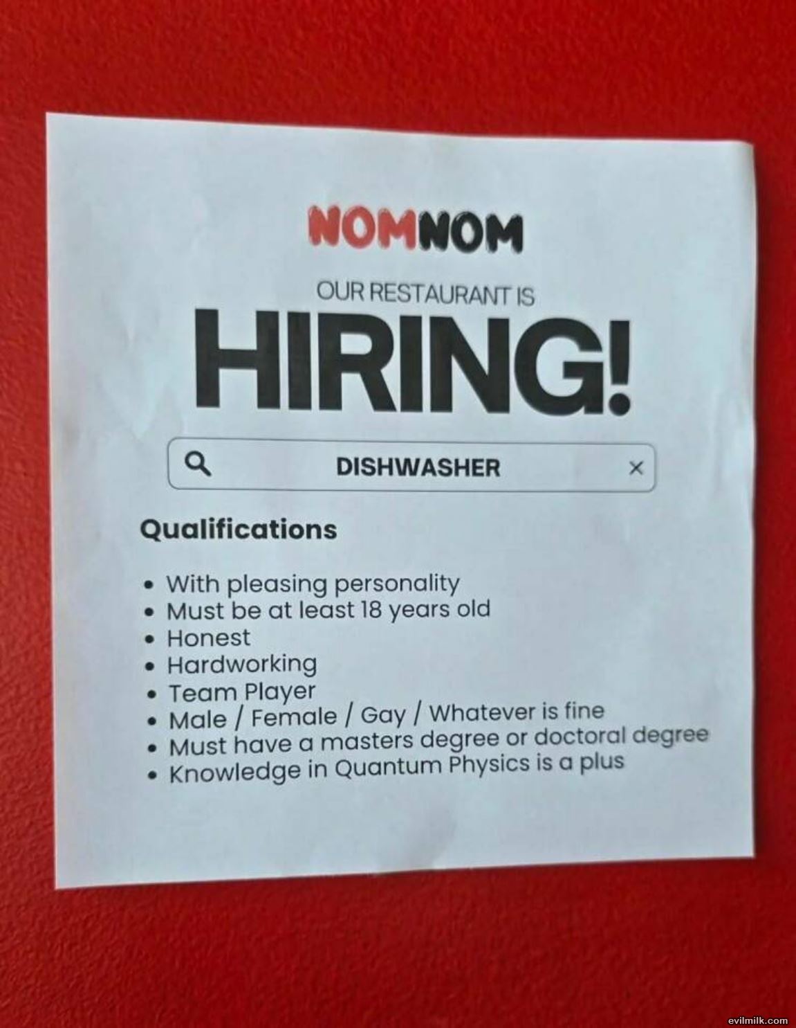 Hiring Dishwasher