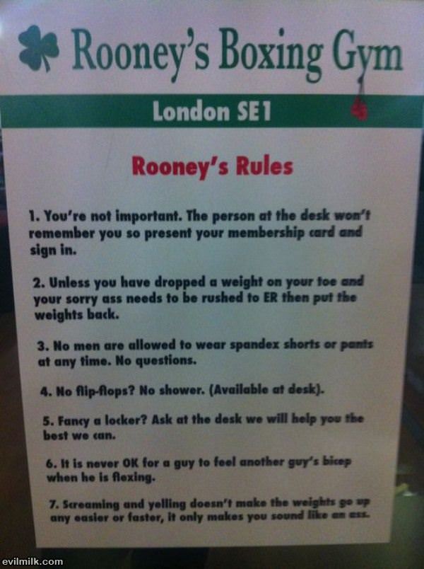 Rooneys Boxing Gym Rules
