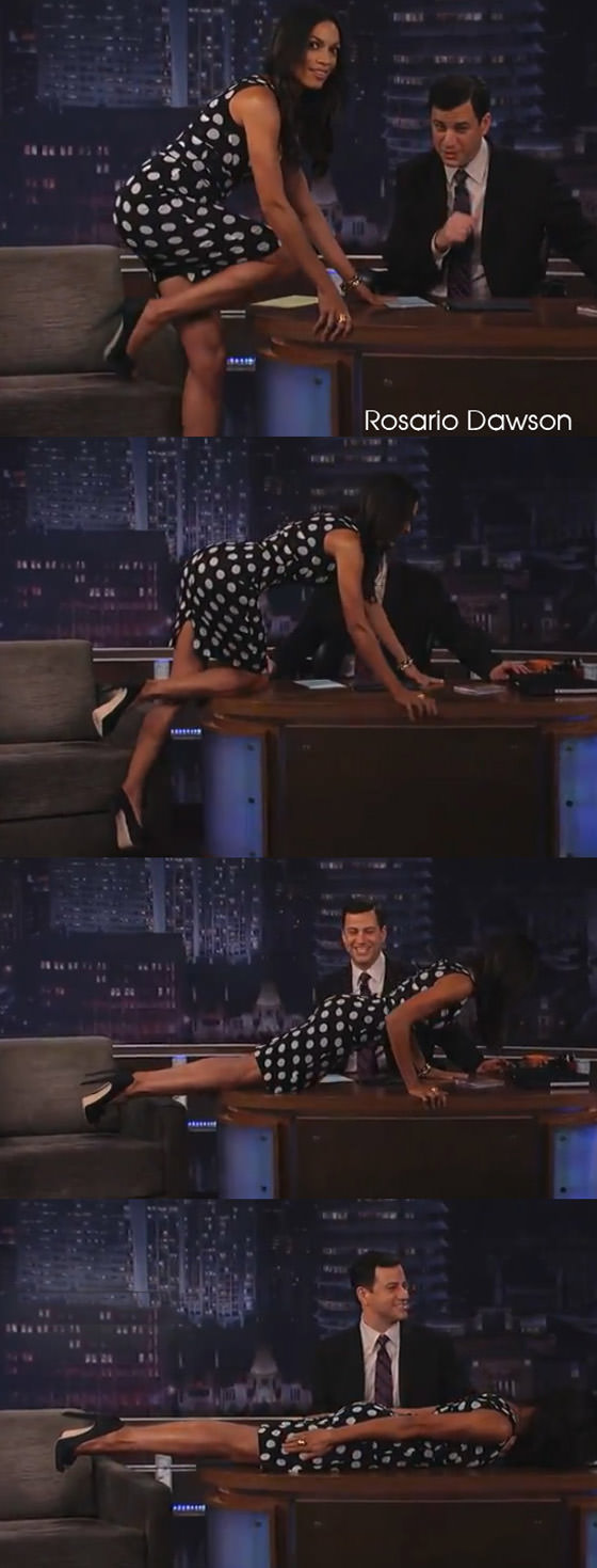 Rosario Dawson planking on Jimmy Kimmel
